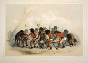 Buffalo Dance, fra Catlins North American Indian Portfolio. Jagtscener og forlystelser i Rocky Mountains og Prairies of America, pub. 1845 af George Catlin