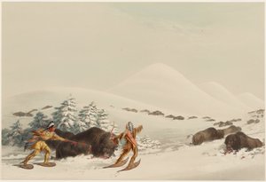 Bisonjagt på snesko af George Catlin