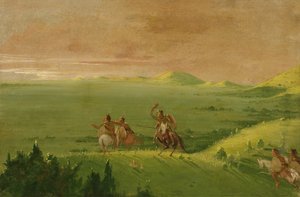 Comanche War Party, chef, der opdager fjenden og opfordrer sine mænd ved solopgang, 1834-1835. af George Catlin