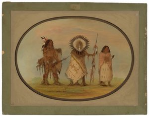 Kragehøvding, hans kone og en kriger af George Catlin