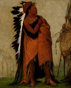 Eé-hee-a-duck-cée-a, Han der binder sit hår før, 1832. af George Catlin