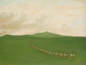 Fodkrigsgruppe på march, øvre Missouri af George Catlin