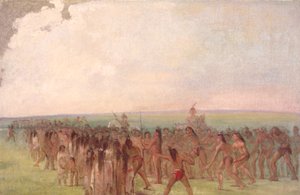 Fodløb bag Mandan-landsbyen af George Catlin