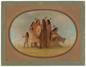 Fire Mandan-krigere, en pige og en dreng af George Catlin