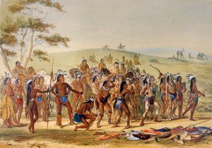 Game of the Arrow (farve litho) af George Catlin