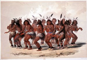 Indian Bear Dance - Litografi af Georges Catlin af George Catlin