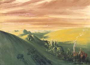 Indianere i lejr ved solnedgang, Upper Missouri af George Catlin