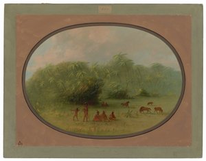 Indianere og heste i skoven af George Catlin