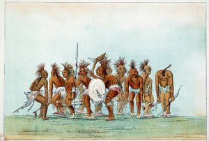 Indians of America: Black Hawk-stammen danser tiggerdans for turister. Illustration af George Catlin (1794-1872) af George Catlin