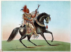 Indians of America: Ridesportræt af en indianerhøvding fra stammen Sachsen og ræve. Illustration af George Catlin (1794-1872) af George Catlin