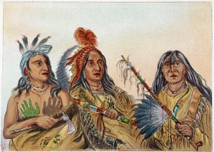 Indians of America: Portræt af sioux-høvdinge, hvis rivalisering var konstant. Illustration af George Catlin (1794-1872) af George Catlin