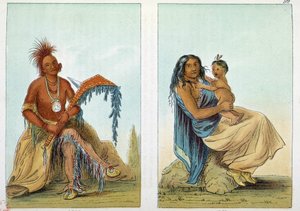 Indians of America: Portræt af en leder af Osage kalder Clermont med sin kone og søn. Illustration af George Catlin (1794-1872) af George Catlin