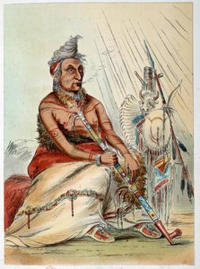 Indians of America: Portræt af en gammel indisk kok, der ryger sin pibe ved navn The Black Mocassin. Illustration af George Catlin (1794-1872) af George Catlin
