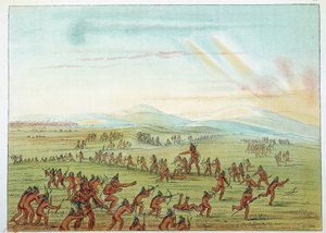 Indians of America: Undervisning i jagt for Mandans børn mellem 7 og 15 år. Illustration af George Catlin (1794-1872) af George Catlin