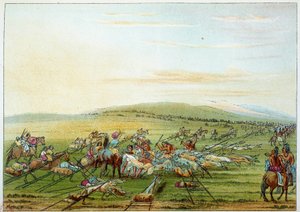 Indians of America: stamme af indianere med heste og hunde. Illustration af George Catlin (1794-1872) af George Catlin