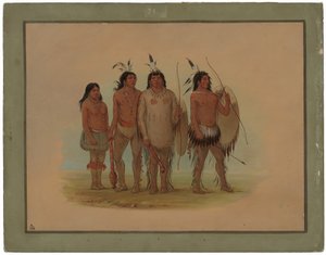 Kiowa-høvding, hans kone og to krigere af George Catlin