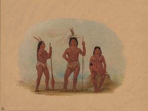 Klahoquaht-høvding, hans kone og søn, 18551869. af George Catlin