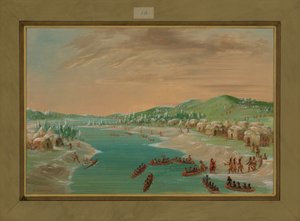 La Salle og Party ankommer til landsbyen Illinois, 1. januar 1680, 1847-48 af George Catlin