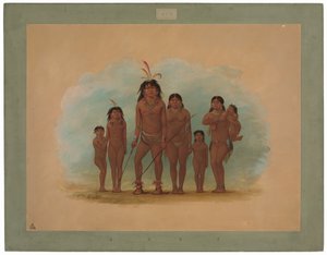 Lengua Chief, hans to hustruer og fire børn af George Catlin