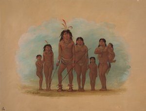 Lengua Chief, hans to hustruer og fire børn, 18541869. af George Catlin