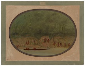 Lengua-indianerne på vej op ad strømfaldene i Rio Uruguay af George Catlin