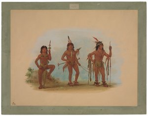 Lengua medicinmand med to krigere af George Catlin