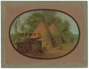 Fremstilling af pilespidser af flint - Apacherne af George Catlin