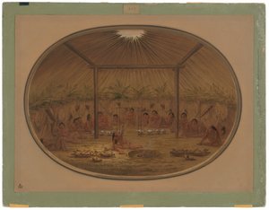 Mandan Ceremoni - Vandet synker ned af George Catlin