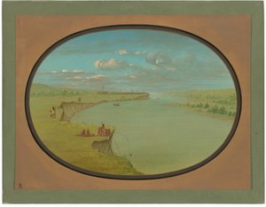 Mandan Village - En fjern udsigt af George Catlin