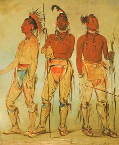 Mun-ne-pús-kee, Han der ikke er bange, Ko-ha-túnk-a, Big Crow og Nah-cóm-ee-shee..., 1834. af George Catlin