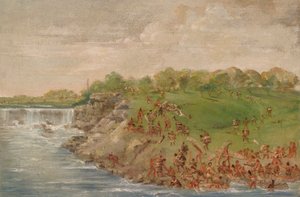 Ojibwa på vej rundt om vandfaldene ved St. Anthony af George Catlin