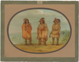 Seneca Chief, rød jakke, med to krigere af George Catlin