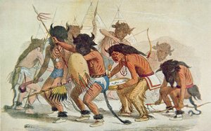 Sioux Buffalo Dance (farve litografi) af George Catlin