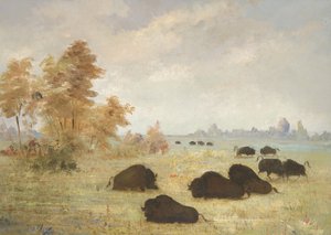 Stalking Buffalo, Arkansas af George Catlin