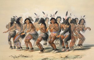 The Bear Dance detalje, pub. 1845 farvelitografi. af George Catlin