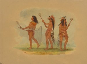Tre fejrede boldspillere - Choctaw, Sioux og Ojibbeway, 1861. af George Catlin