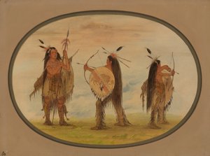 Tre Mandan-krigere bevæbnet til krig, 18611869. af George Catlin