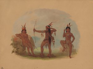 Tre Woyaway-indianere, 18541869. af George Catlin