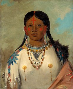 Tís-se-wóo-na-tís, Hun der bader sine knæ, høvdingens hustru, 1832. af George Catlin