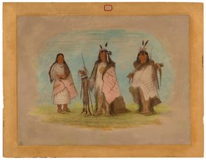 To Blackfoot Warriors og en kvinde af George Catlin