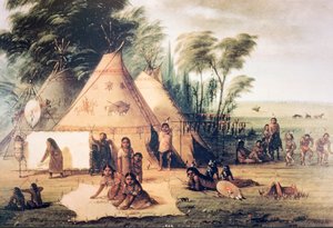 Village of the North American Sioux Tribe (farve litho)