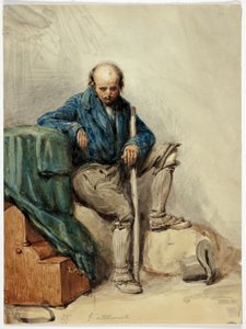 Skaldet mand siddende på ejendele (recto); dame i gul kjole (verso) af George Cattermole