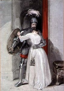 Dame og ridder (akvarel) af George Cattermole