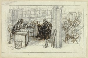 Udsigt over biblioteket af George Cattermole