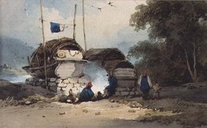 En lejr ved flodbredden, Kina af George Chinnery