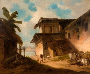 Bengalske landsbyscene, 1821. af George Chinnery