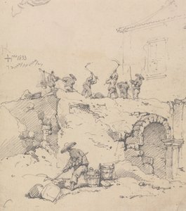 Arbejdere, der river en bygning ned af George Chinnery