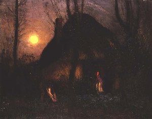 Sommerhus ved Moonlight af George Clausen