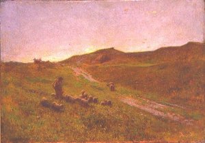 Aften på Moorland (olie på lærred) af George Clausen