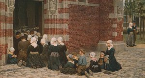 Højmesse i en fiskerby ved Zuyder Zee, Holland, 1876, c1930. af George Clausen